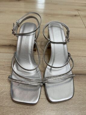 Streetwear Society Silver Rhinestone Strappy Sandals